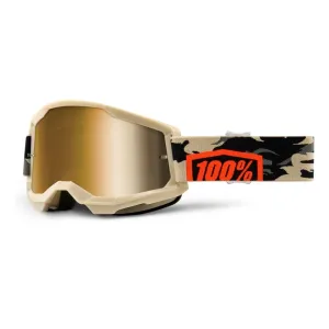 Motocross szemüveg 100% Strata 2 Mirror  Kombat bézs-narancssárga, True arany plexi