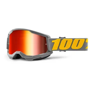 Motocross szemüveg 100% Strata 2 Mirror  Izipizi szürke-sárga, tükrös piros plexi