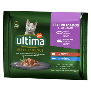 48x85g Ultima Cat Sterilized nedves macskatáp- Marha & tonhal