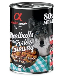 12x400g alpha spirit Dog Meatballs Sertés & kömény nedves kutyatáp
