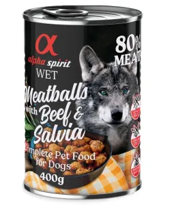 6x400g Alpha Spirit Dog Meatballs Marha & zsálya nedves kutyatáp