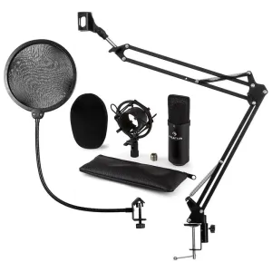 Auna CM001B mikrofon készlet V4, fekete, kondenzátoros mikrofon, mikrofonkar, POP szűrő
