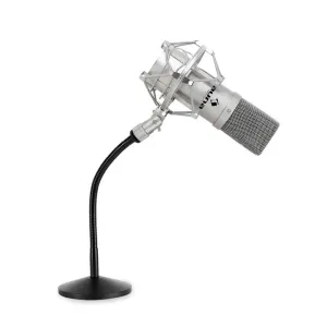 Auna Készletkondenzátor mikrofon, ezüst és asztali mikrofonállvány