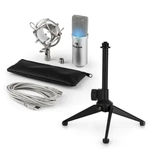 Auna auna MIC-900S-LED V1 USB mikrofon szett, ezüst kondenzátor mikrofon | asztali állvány