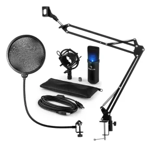 Auna MIC-900B-LED, v4 USB mikrofon készlet, fekete, kondenzátoros mikrofon, POP szűrő, mikrofonkar, LED