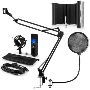 Auna MIC-900B-LED, V5 USB mikrofon készlet, fekete, kondenzátoros mikrofon, POP szűrő, akusztikai lencse, kar