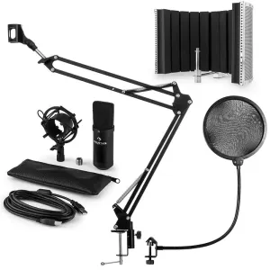 Auna MIC-900B, V5 USB mikrofon készlet, fekete, kondenzátoros mikrofon, POP szűrő, akusztikai lencse, kar