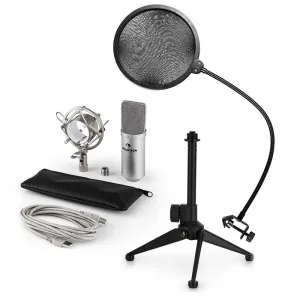 Auna MIC-900S V2, USB mikrofon készlet, kondenzátoros mikrofon + pop szűrő + asztali állvány
