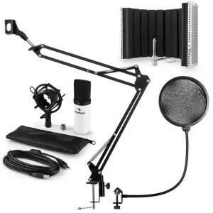 Auna auna MIC-900WH USB mikrofon szett V5 kondenzátoros mikrofon, pop filter, mikrofonernyő, mikrofon kar, fehér