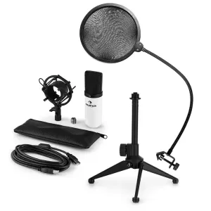 Auna MIC-900WH V2, USB mikrofon készlet, kondenzátoros mikrofon + pop szűrő + asztali állvány