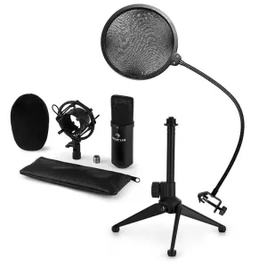 Auna CM001B mikrofon készlet V2 - kondenzátoros mikrofon, mikrofon állvány, pop szűrő, fekete