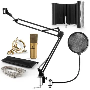 Auna MIC-9005G V5, mikrofon készlet, kondenzátoros mikrofon, reszorpciós panel, kar, pop szűrő, arany