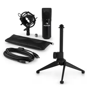 Auna MIC-900B V1 USB mikrofon szett, fekete kondenzátor mikrofon | asztali állvány