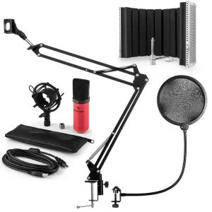 Auna MIC-900RD, V5 USB mikrofon készlet, vörös, kondenzátoros mikrofon, POP szűrő, akusztikai lencse, kar
