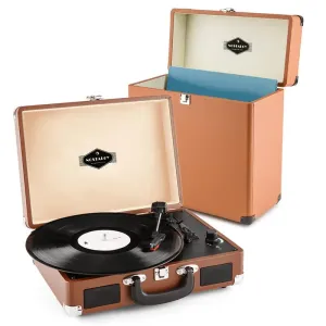 Auna auna Peggy Sue Record Collector szett, barna | retró lemezjátszó |lemeztartó bőrönd