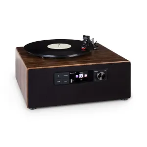 Auna Connect Vinyl Cube, lemezjátszó, max. 40 W, internet/DAB+/FM, USB, barna