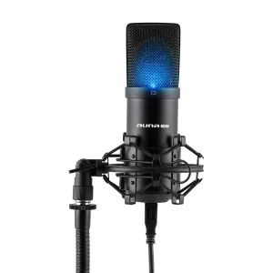 Auna Pro MIC-900B-LED, fekete, USB kondenzátoros stúdió mikrofon, vese k., LED