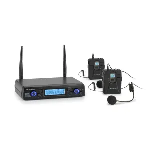 Auna Pro UHF200C-2B, 2 csatornás UHF vezeték nélküli mikrofonkészlet, vevő, 2 x zsebadó/ headset