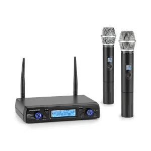 Auna Pro UHF200C-2H, 2-csatornás vezeték nélküli UHF mikrofon készlet, vevőkészülék, 2 x kézi mikrofon, fekete
