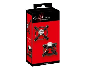 Bad Kitty - csavaros mellbimbó ékszer (strasszköves) - fekete