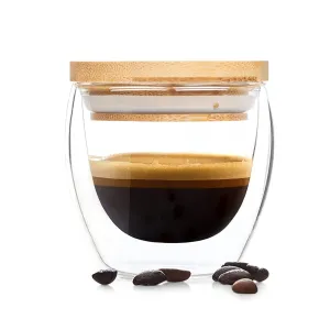 Bambuswald Kávéspohár fedéllel, 100 ml, kézműves, boroszilikát üveg, bambusz