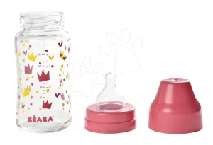 Beaba cumisüveg üvegből Crown 240 ml széles nyakkal 911654 rózsaszín