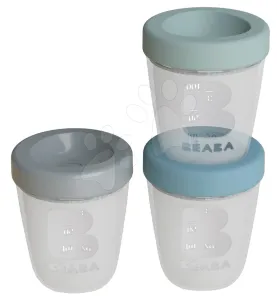 Ételtároló doboz Beaba Silicone portions Jungle 3x200 ml szilikon poharak kék zöld szürke 0-hó tól