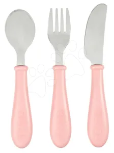 Evőeszközök gyerekeknek Beaba Old Pink 3-részes kanál villa kés rózsaszín 15 cm 12 hónapos kortól