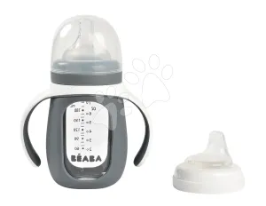 Tanuló ivó palack Bidon 2in1 Training Bottle Beaba Mineral Grey 210 ml szilikon borítással szürke 4 hó-tól BE913538