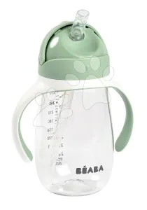 Tanuló ivó palack Bidon Straw Cup Beaba Sage Green 300 ml szívószállal zöld 8 hó-tól BE913533