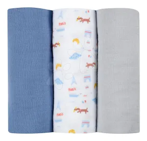 Textil pelenkák pamut muszlinból  Cotton Muslin Cloths Beaba Paris 3 darabos csomag 70*70 cm 0 hó-tól kék