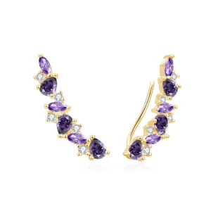 Beneto Gyönyörű hosszú fülbevaló lila cirkónium kövekkel AGUP3299F-GOLD