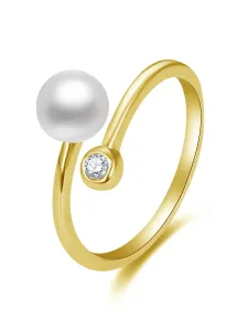 Beneto Nyitott aranyozott gyűrű valódi gyöngyökkel és cirkónium kővel AGG469P-G