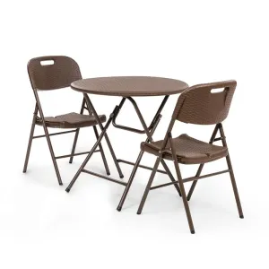 Blumfeldt Burgos, asztal + 2 szék, acél csövek, HDPE rattan imitáció, összecsukható