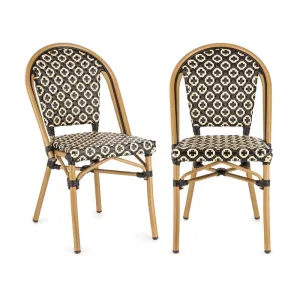 Blumfeldt Montbazin BL, bisztró szék, egymásra rakhatók, alumínium keret, polyrattan, fekete-krémszínű