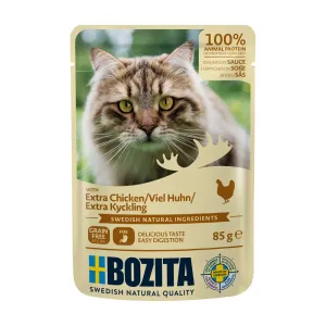 12x85g Bozita falatok szószban, tasakos nedves macskatáp- Csirke