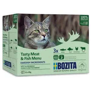 12x85g Bozita falatok hús- és halmenü aszpikban (4 változat) nedves macskatáp