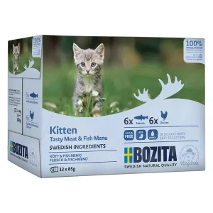 24x85g Bozita falatok szószban Kitten vegyes csomag nedves macskatáp kiscicáknak