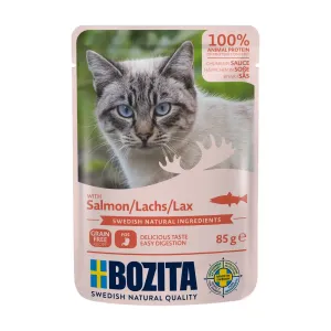 24x85g Bozita falatok szószban, tasakos nedves macskatáp- Lazac