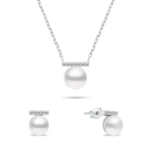 Brilio Silver Elegáns ezüst ékszerkészlet gyöngyökkel SET249W (fülbevaló, nyaklánc)