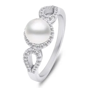Brilio Silver Elegáns ezüst gyűrű gyöngyökkel és cirkónium kövekkel RI068W 58 mm
