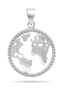Brilio Silver Eredeti ezüst medál átlátszó cirkónium kövekkel Világtérkép PT96W