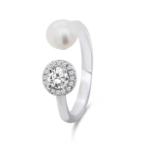 Brilio Silver Gyönyörű aranyozott gyűrű valódi gyönggyel és cirkónium kövekkel RI062W 58 mm