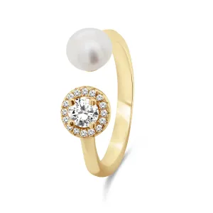 Brilio Silver Gyönyörű aranyozott gyűrű valódi gyönggyel és cirkónium kövekkel RI062Y 55 mm