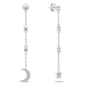 Brilio Silver Hosszú ezüst fülbevaló Hold és Csillag cirkónium kövekkel EA832W