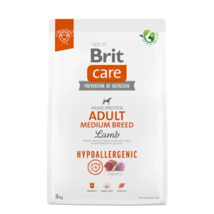 3kg Brit Care Dog Hypoallergenic Adult Medium Breed Lamb & Rice száraz kutyatáp