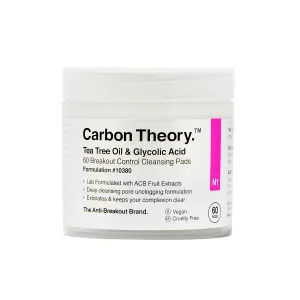 Carbon Theory Tisztító vattakorongok arcra Tea Tree Oil & Glycolic Acid Breakout Control (Cleansing Pads) 60 db