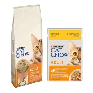15kg Purina Cat Chow Adult kacsa száraz macskatáp+26x85g Purina Cat Chow csirke nedves macskatáp ingyen