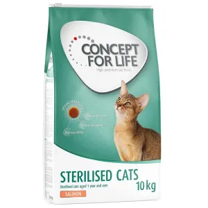 10kg Concept for Life Sterilised Cats lazac száraz macskatáp 15% kedvezménnyel