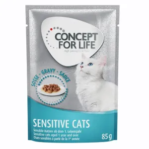 12 x 85 g Concept for Life Sensitive Cats szószban -  száraztáphoz kiegészítés